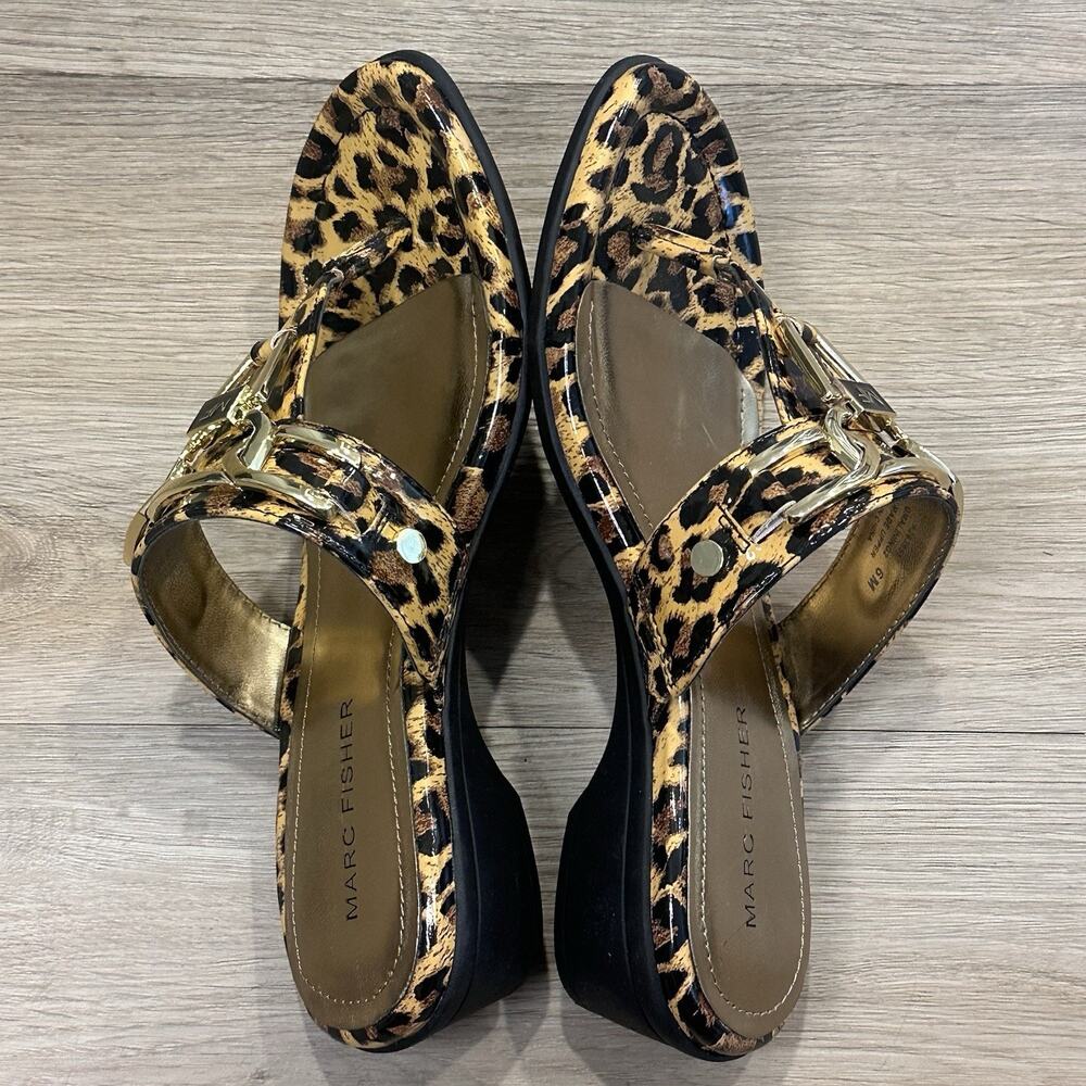 Marc Fisher NIB Women’s 6 Leopard Print Thong Wedge Sandals Jersey Shore Y2K - Picture 6 of 8